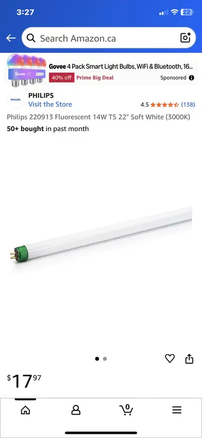 Philips 220913 Fluorescent 14W T5 22" Soft White (3000K), View more