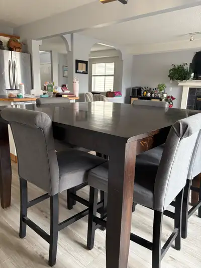Dark Wood Square High Top Kitchen Table with chairs , View more