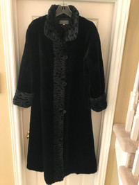 BLACK MODACRYLIC FAUX FUR WINTER DRESS COAT - NEW