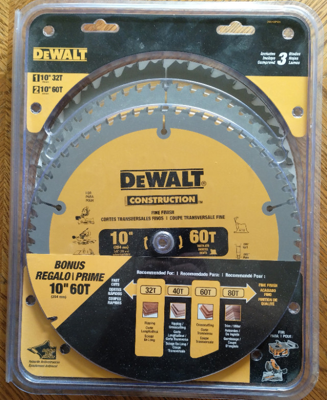 NEW DEWALT 10" SAW BLADES (3 blades included) in Power Tools in Kenora