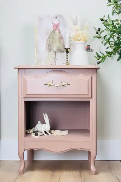 French Elegance Blush Pink Nightstand with a Whimsical Twist, View more