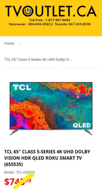 QLED TV SALE!! NEW TCL 65" QLED 4K GOOGLE Smart TV ONLY $489.99