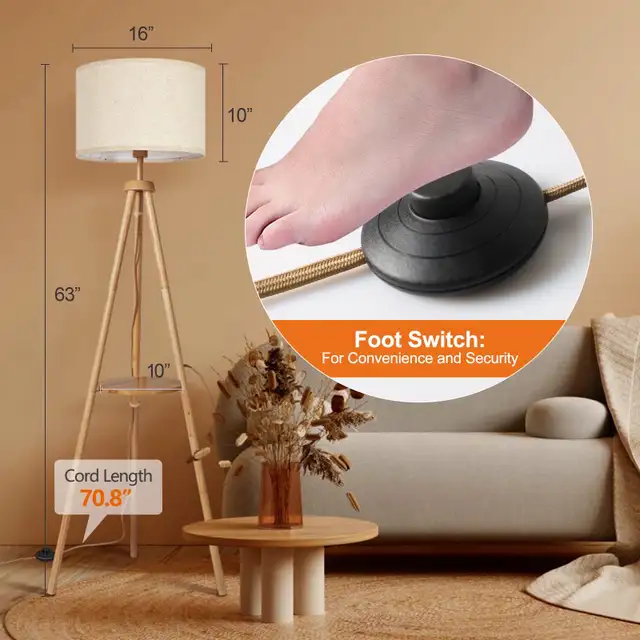OUTON Tripod Floor Lamp Wood with Shelves in Indoor Lighting & Fans in Markham / York Region - Image 4