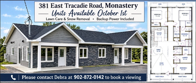 There is only one unit left! Please contact Debra 902-872-0472 to book a viewing. FEATURES: 1200sf -...