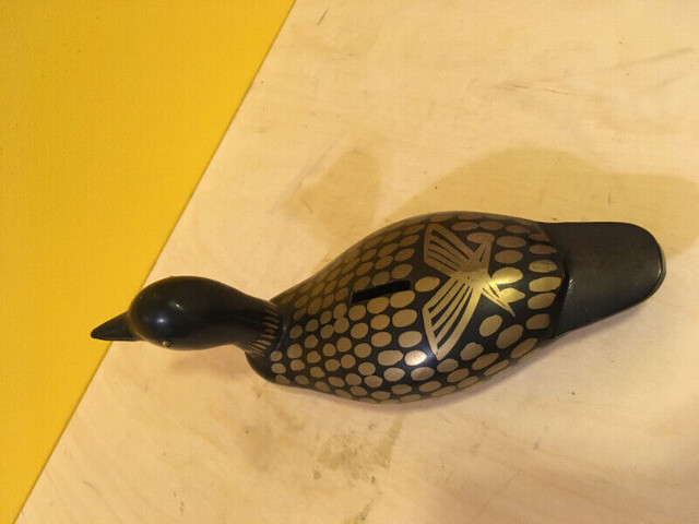 Vintage 70s Loon Money Bank Solid Brass Black/Gold, Canadianna in Arts & Collectibles in Oshawa / Durham Region - Image 3
