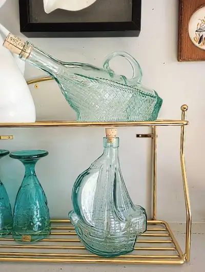 Beautiful Vintage Set of 2 Glass Decanters Collection, View more