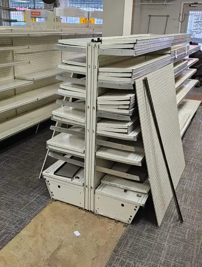 Metal rack grocery store style shelving in good condition for sale available for pick up, the dimens...