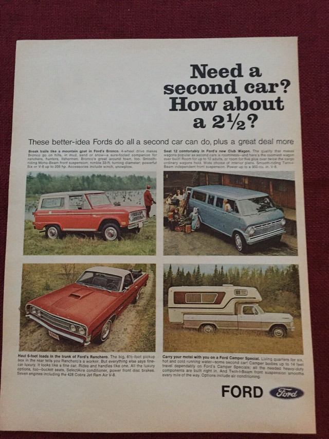 1969 Ford Bronco/Ranchero/Club Wagon/Camper Special Original Ad in Arts & Collectibles in North Bay