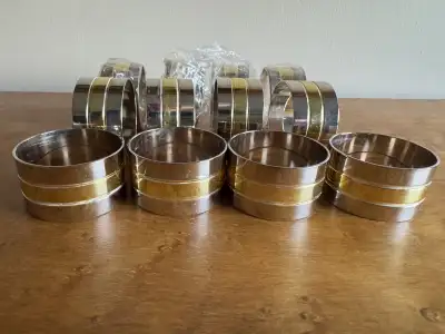 12 napkin rings - silver plate & brass Pick up in Wildwood SW. This is available until posting is de...