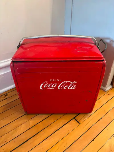 Vintage 1950s Coke cooler manufactured by St Thomas Metal Sign Ltd. 16 x 17 x 12 inches