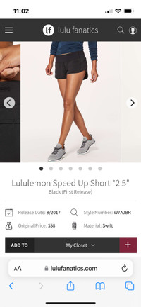 Lululemon Speed Up Short *2.5” size 2 black