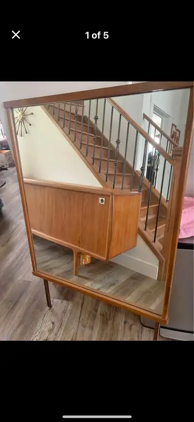 Mid-Century Modern Vintage Walnut Rectangular Mirror, View more