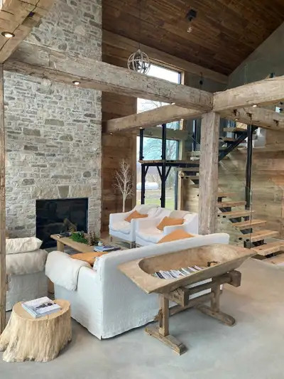 Reclaimed barn beam . Hand hewn  and rough sawn., View more