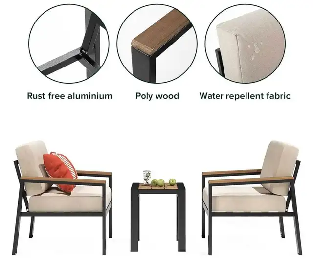 Aluminum and Poly Lumber Outdoor 3 Piece Patio Set, We63234832993665123