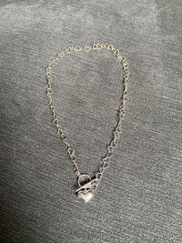 16” Long Sterling Silver Heart Necklace