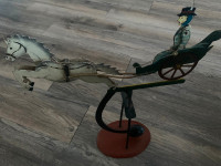 Antique cast iron teedertoder guy riding wagon horse pulling