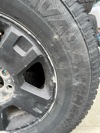 Set of Avalanche Mud&Snow tires with rims. Decent tread left 6x113.5 bolt pattern Came off F150 truc...