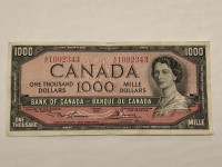 1000 dollars bank note 1954 Canada paper money
