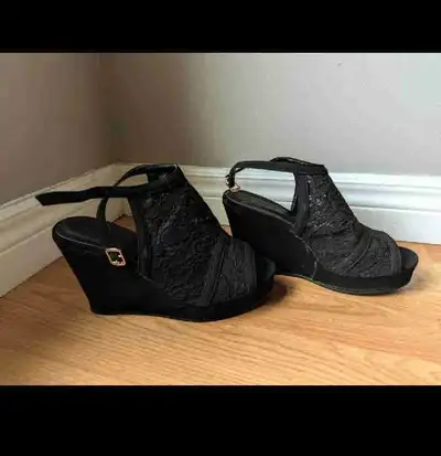 Black Lace Wedge Heels (Ardene), View more