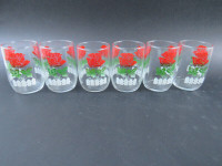 Vintage set 6 red rose picket fence swanky swig juice glasses