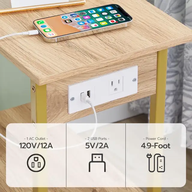 HOOBRO Narrow End Table with Charging Station PAIR in Other Tables in City of Toronto - Image 6