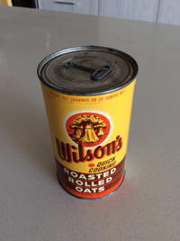 Unopened vintage Wilson’s can of oats. Grocery store display