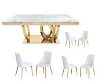 Gem Marble 79" Dining Table7 Pcs Set with Gold Base timeless app