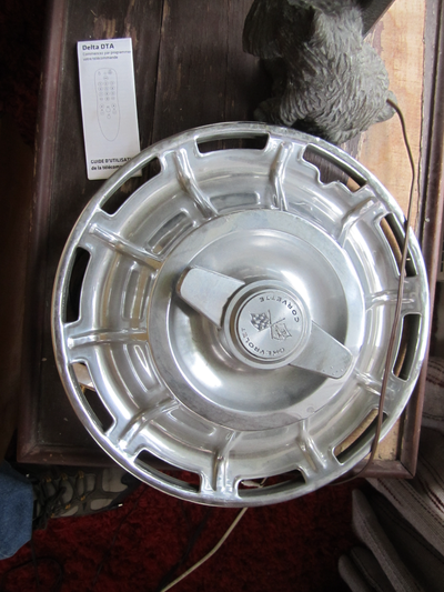 Nice shape, original wheel covers, with attached Corvette spinners, C1, may fit others, set of four,...