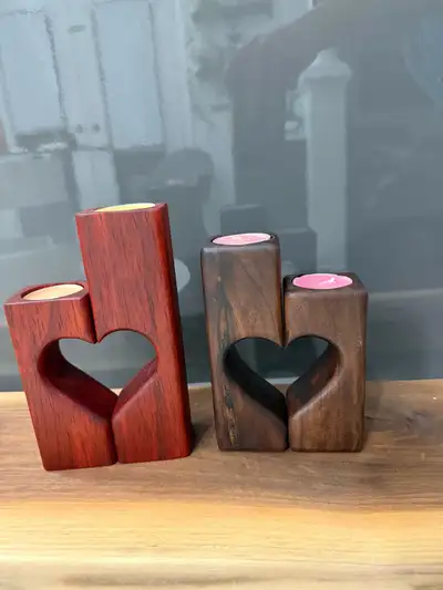 Handcrafted Wooden Heart Candle Holders, View more