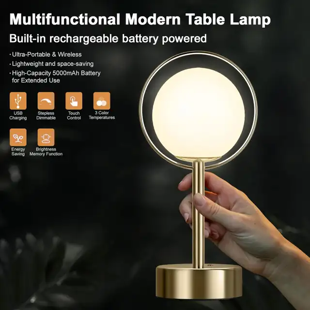 Rechargeable Table Lamp 5000mAh Gold Touch Dimmable 3 CCT Batter in Indoor Lighting & Fans in Oshawa / Durham Region - Image 5