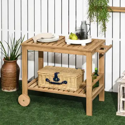 Outdoor Bar Cart, Wood Rolling Home Bar & Serving Cart with 2 Sh, View more