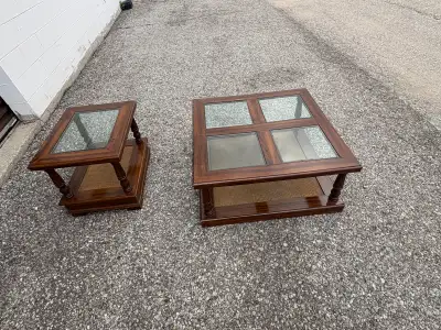 Free delivery used Set of 2 Vintage Wooden Coffee & Side Tables, View more