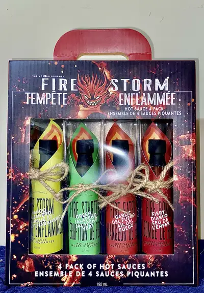 Fire Storm - Hot Sauce 4 pack of flavours (Mango Habanero; Green Jalapeno; Garlic Del Fuego; Fiery D...
