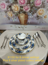 Tea Cup set ONLY- Blue Moonlight Royal Albert ; Silver Flatware 