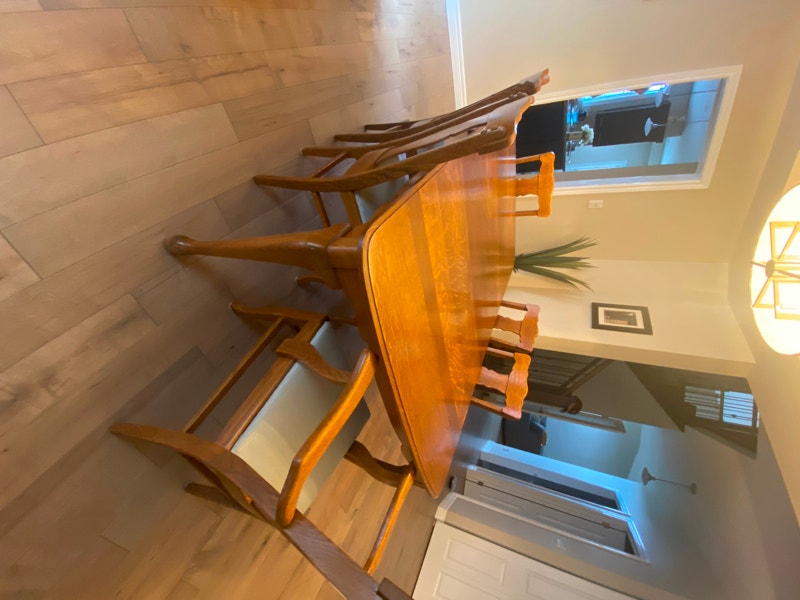 1920's Antique Tiger Maple Dining Set 6 Chairs, Table, Dining Tables & Sets