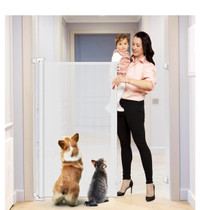 Retractable Baby gate: 48” tall / Extends to 55” wide. 