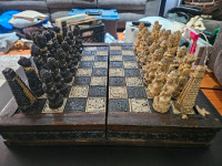 Hand carved Mayan chess set, with panthers for knights!