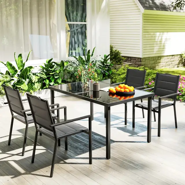 5 Piece Outdoor Dining Set w/ 4 Stackable Chairs, Rectangle Tabl in Dining Tables & Sets in Markham / York Region - Image 9