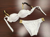 White Bikini Top & Bottom w/ Gold - Large - Nylon Lycra Poly