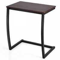 Coffee C-shaped Wood End Table with Steel Frame
