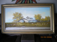 Cadre avec paysage peint sur toile