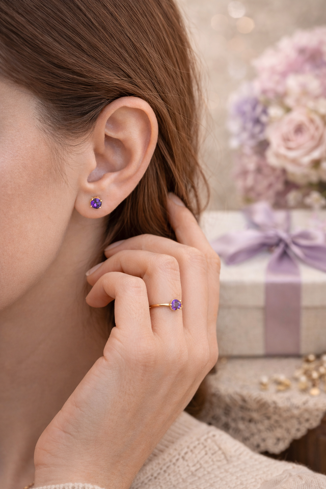 SE-23-14K Gold Amethyst Stud Earrings Solid Gold in Jewellery & Watches in Edmonton - Image 10