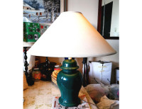 BIG VINTAGE GREEN PORCELAIN TABLE LAMP 27" TALL