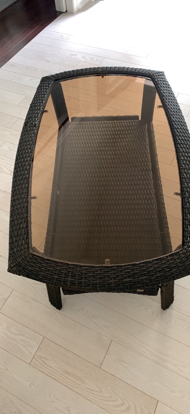 Wicker LazyBoy Tinted Glass Top Coffee Table with Shelf Coffee Tables St. Catharines Kijiji