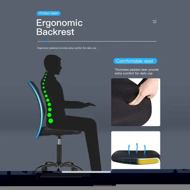 OffiClever Ergonomic Office Back Rolling Swivel Chair, Black in Chairs & Recliners in Markham / York Region - Image 5