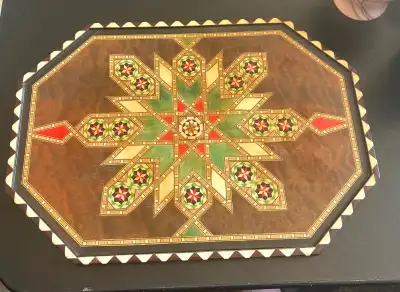 Vintage Spanish mosaic wooden serving tray