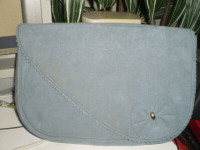 Suede purse-baby blue- with strap, ,