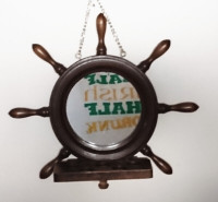 Vintage Nautical Ship Wheel Small Hanging Wooden Mirror w/ Shelf