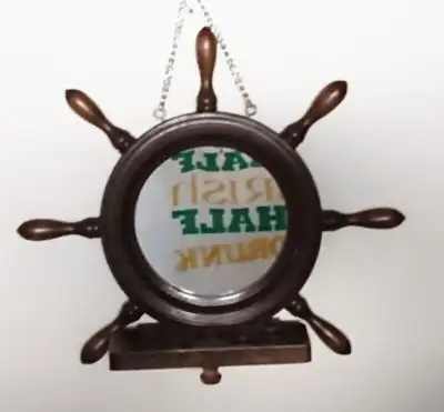 Vintage Nautical Ship Wheel Small Hanging Wooden Mirror w/ Shelf, View more
