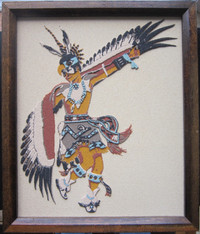 A Vintage Navajo Sand Art Titled "The Eagle Dance Ceremony"